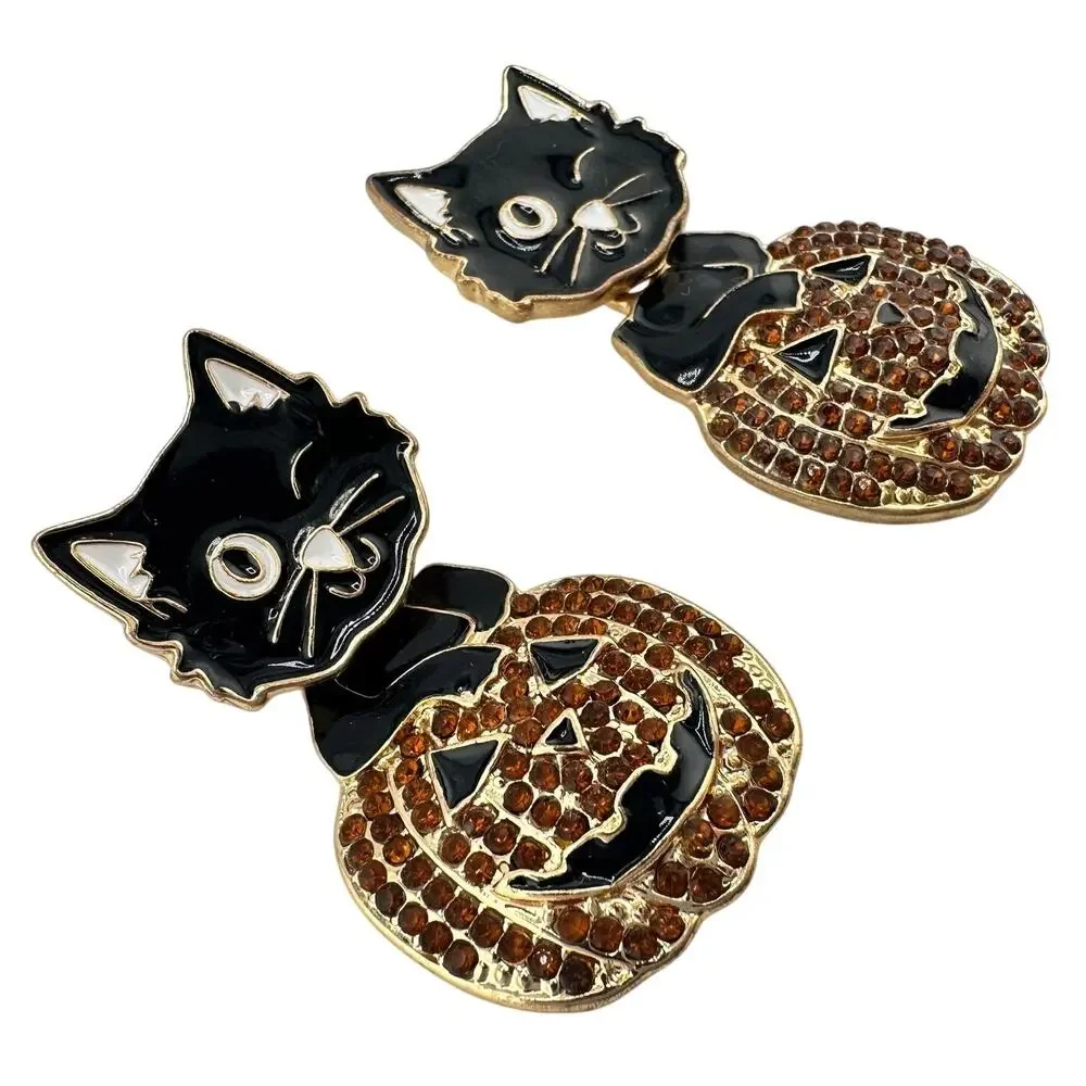 Sugarfix Baublebar Halloween Purrtiest Pumpkin Cat Enamel Crystals 1.75 Earrings
